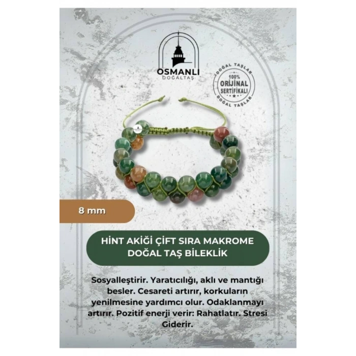 Hint Akiği 8mm Çift Sıra Makrome Doğal Taş Bileklik