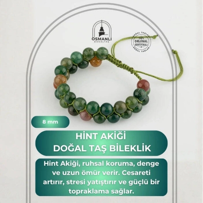 Hint Akiği 8mm Çift Sıra Makrome Doğal Taş Bileklik