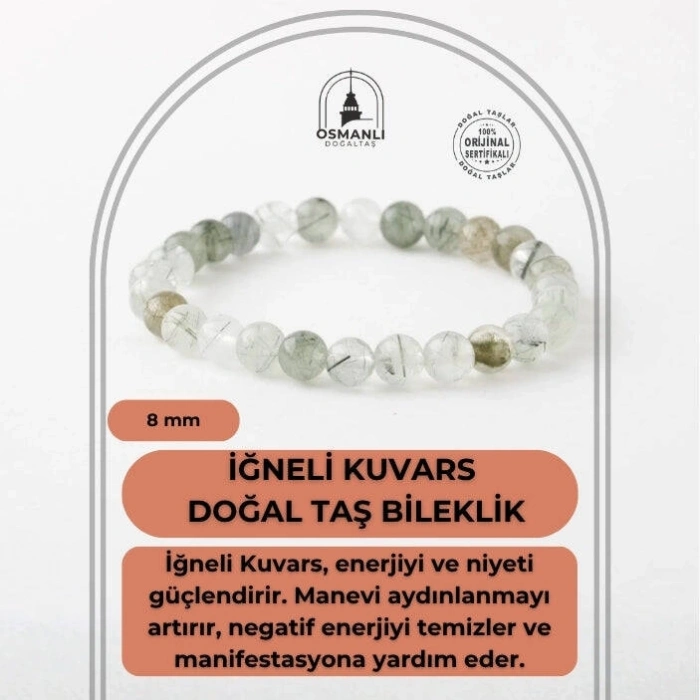 İğneli Kuvars 8mm Doğal Taş Bileklik