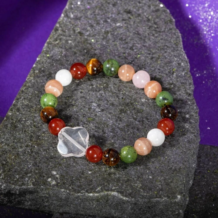 İkizler Burcu Bileklik Ay Taşı, Güneş Taşı, Kaplan Gözü, Kırmızı Akik, Pembe Kuvars, Yeşim