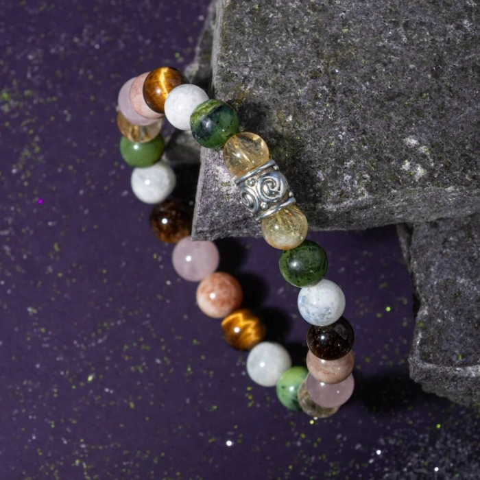 İkizler Burcu Bileklik Ay Taşı, Güneş Taşı, Kaplan Gözü, Pembe Kuvars, Sitrin, Yeşim