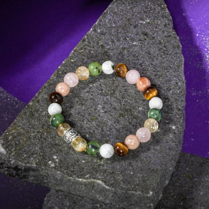 İkizler Burcu Bileklik Ay Taşı, Güneş Taşı, Kaplan Gözü, Pembe Kuvars, Sitrin, Yeşim