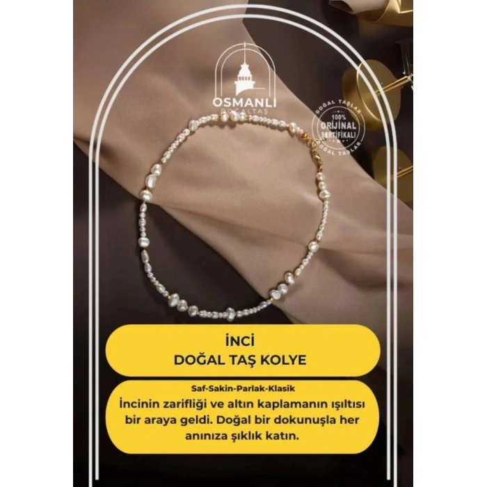 İnci Altın Kaplama Doğal Taş Kolye