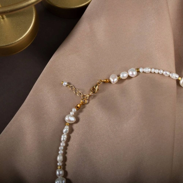 İnci Altın Kaplama Doğal Taş Kolye