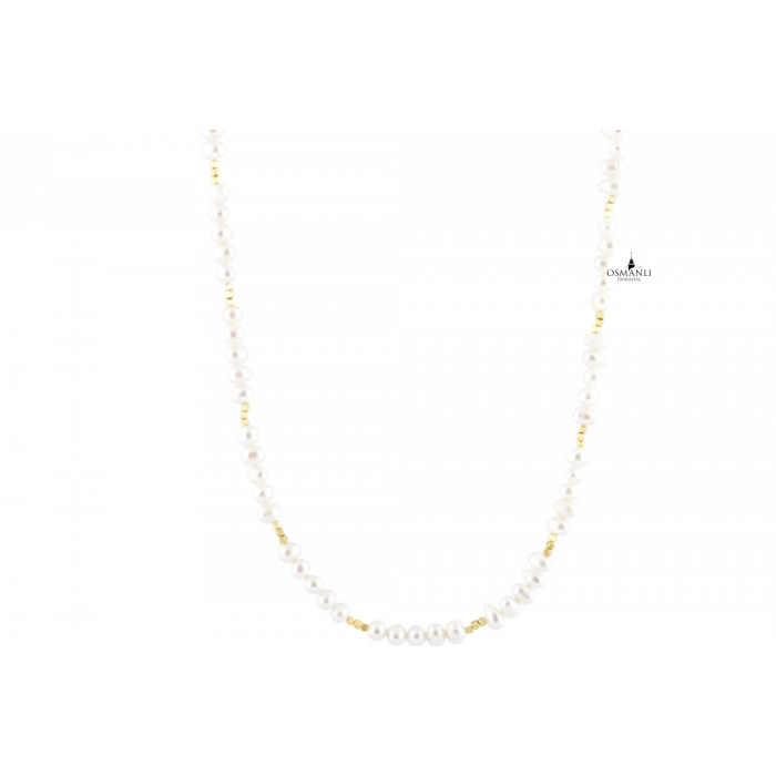 İnci Altın Kaplama Doğal Taş Kolye