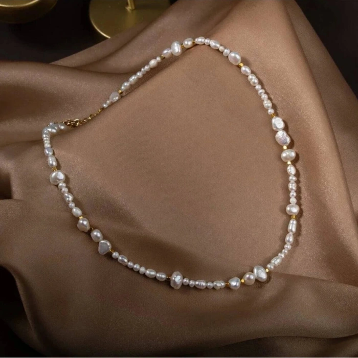 İnci Altın Kaplama Doğal Taş Kolye