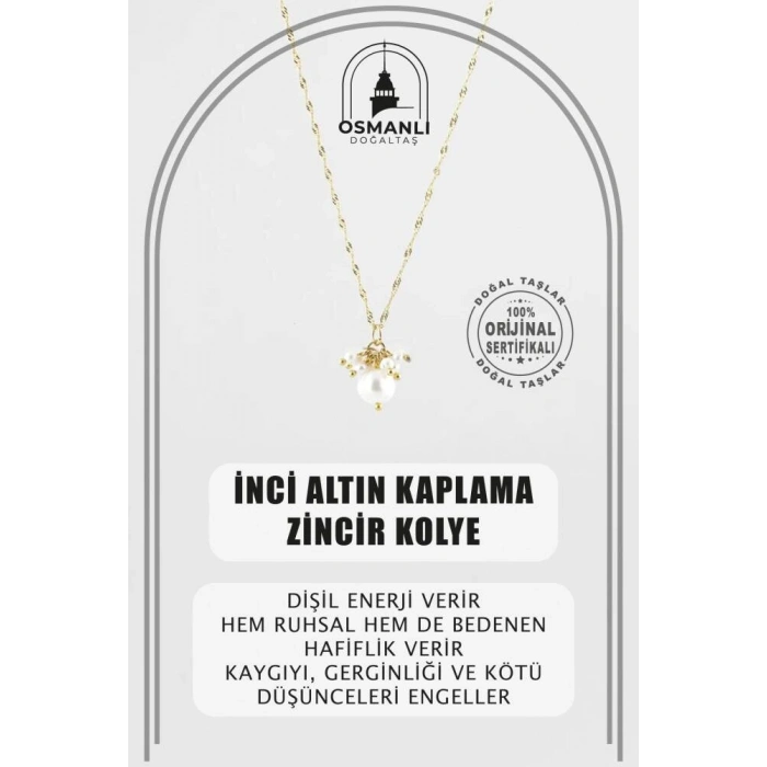 İnci Altın Kaplama Zincir Doğal Taş Kolye
