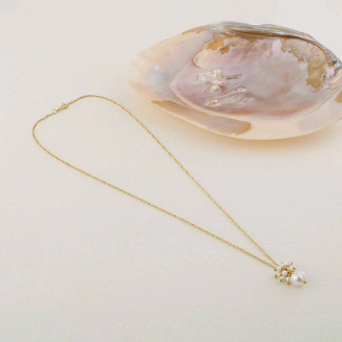 İnci Altın Kaplama Zincir Doğal Taş Kolye