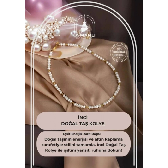 İnci Doğal Taş Altın Kaplama Kapama Kolye