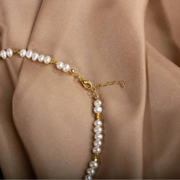 İnci Doğal Taş Altın Kaplama Kapama Kolye