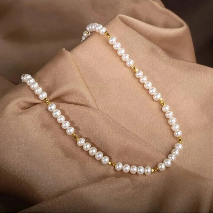 İnci Doğal Taş Altın Kaplama Kapama Kolye