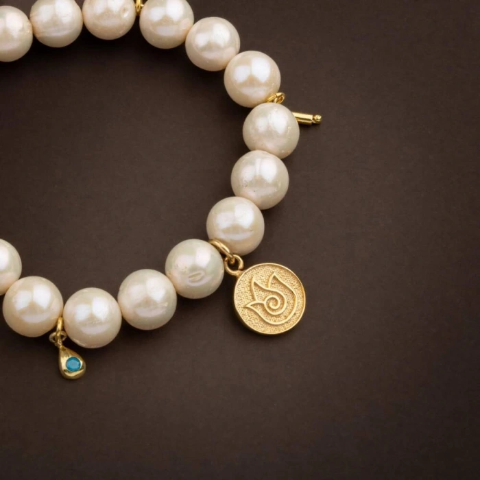 İnci Doğal Taş Gümüş Charm Bileklik