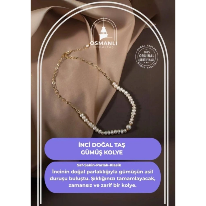 İnci Doğal Taş Gümüş Kolye
