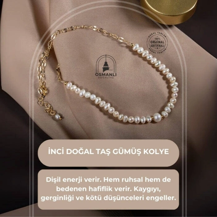 İnci Doğal Taş Gümüş Kolye