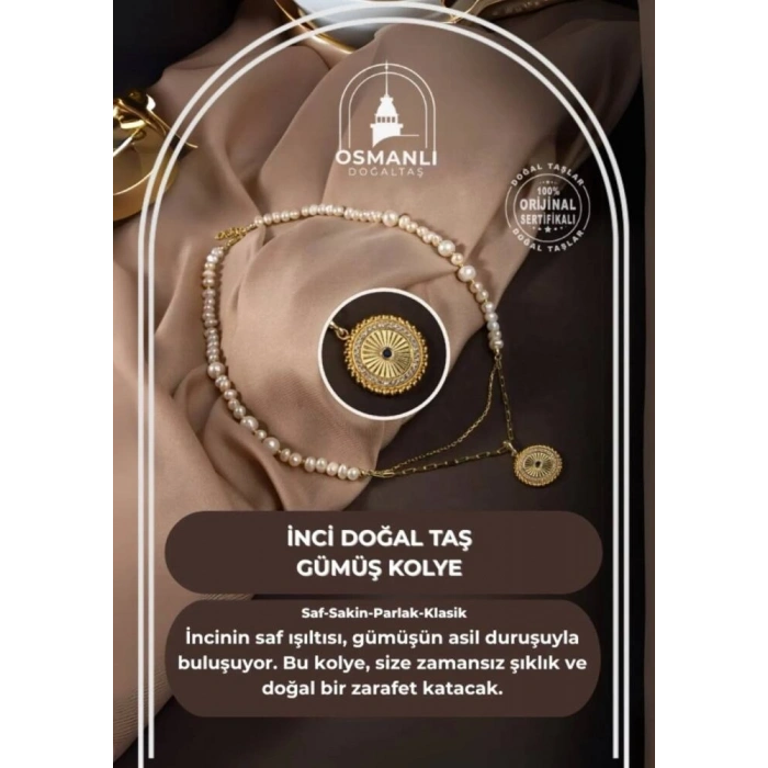 İnci Doğal Taş Gümüş Kolye