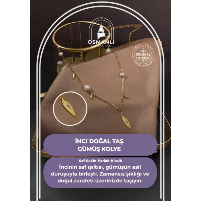 İnci Doğal Taş Gümüş Kolye