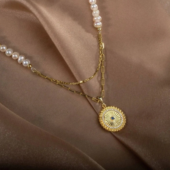 İnci Doğal Taş Gümüş Kolye