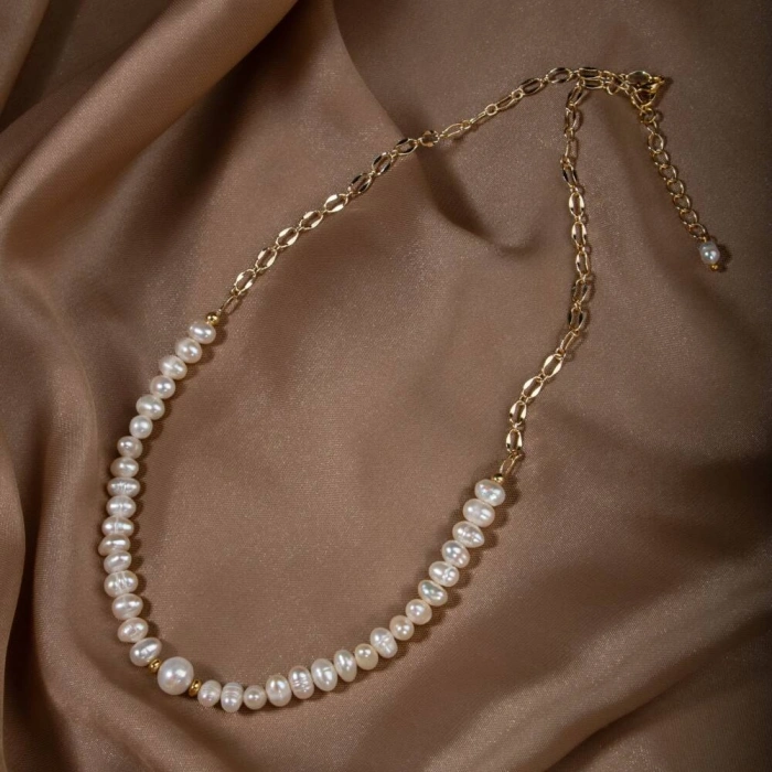 İnci Doğal Taş Gümüş Kolye