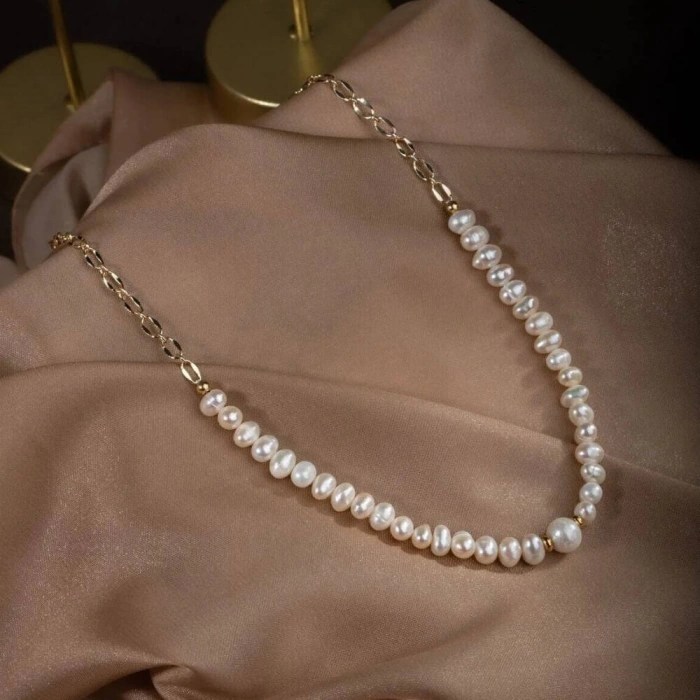 İnci Doğal Taş Gümüş Kolye