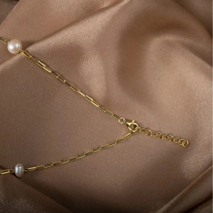 İnci Doğal Taş Gümüş Kolye