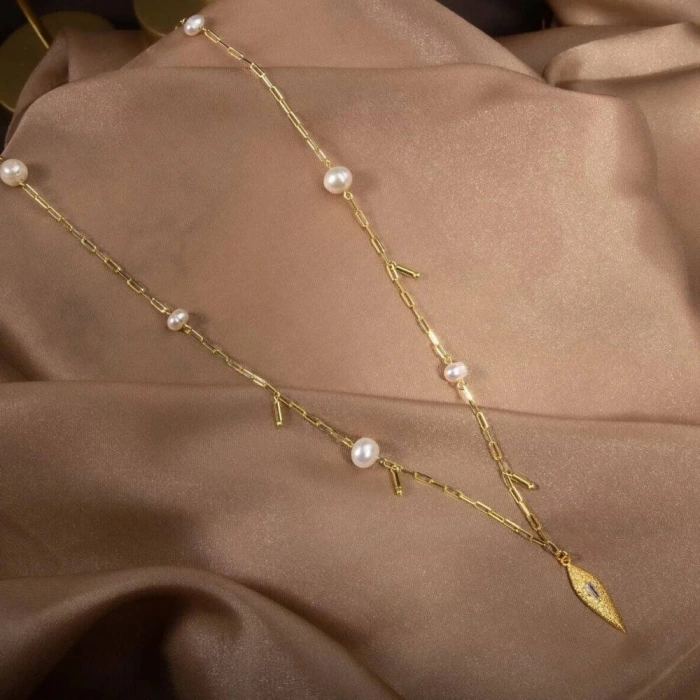 İnci Doğal Taş Gümüş Kolye