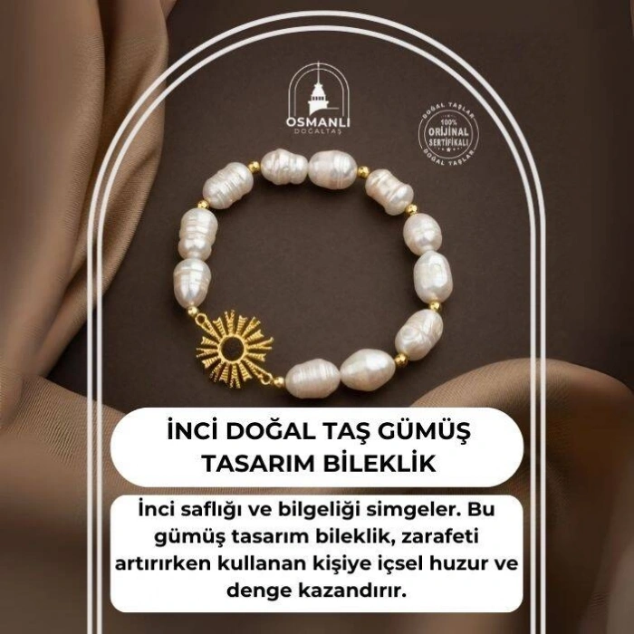 İnci Doğal Taş Gümüş Tasarım Bileklik