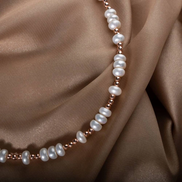 İnci-Hematit Doğal Taş Gümüş Kolye