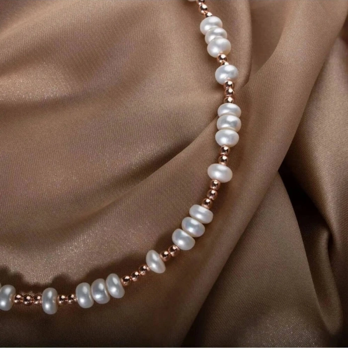 İnci-Hematit Doğal Taş Gümüş Kolye