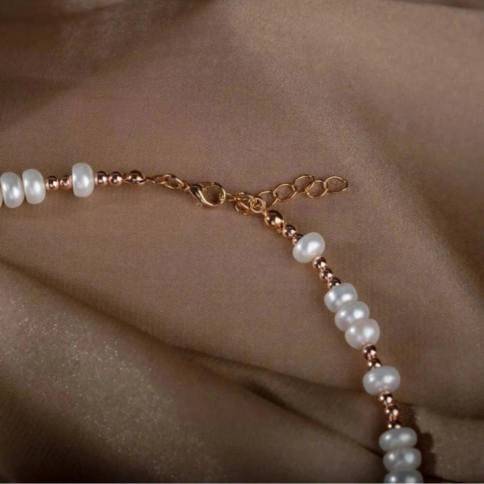 İnci-Hematit Doğal Taş Gümüş Kolye