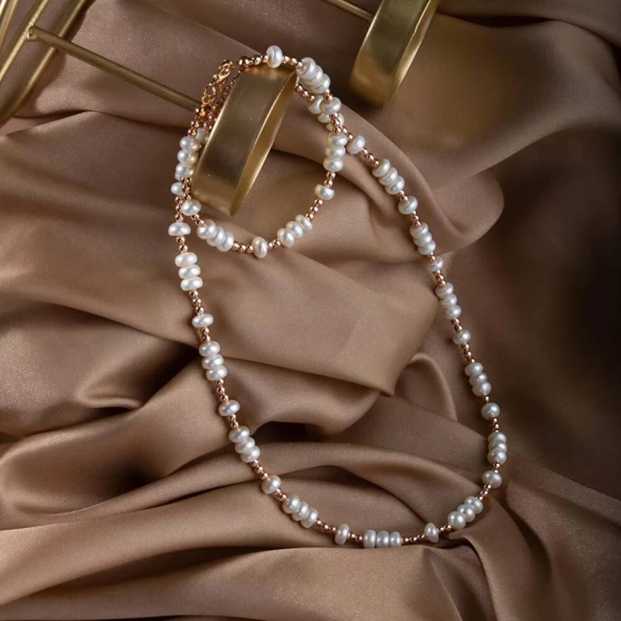 İnci-Hematit Doğal Taş Gümüş Takı Seti