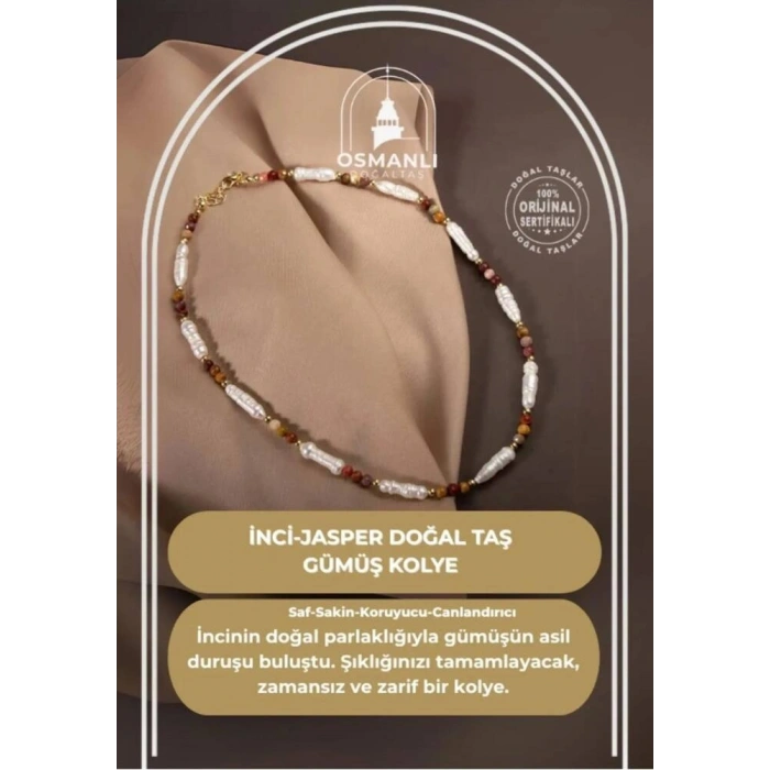 İnci-Jasper Doğal Taş Gümüş Kolye