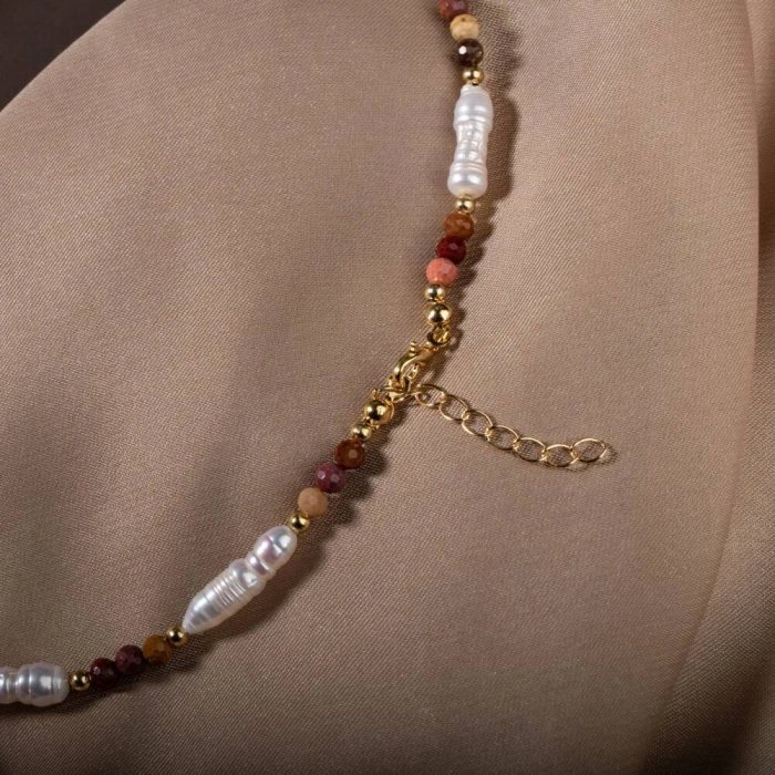 İnci-Jasper Doğal Taş Gümüş Kolye