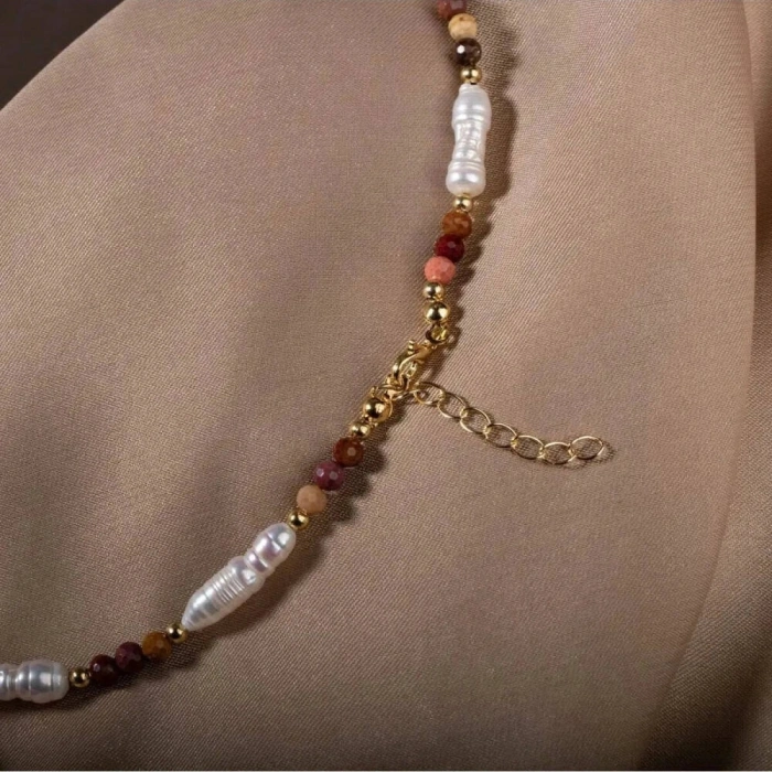 İnci-Jasper Doğal Taş Gümüş Kolye