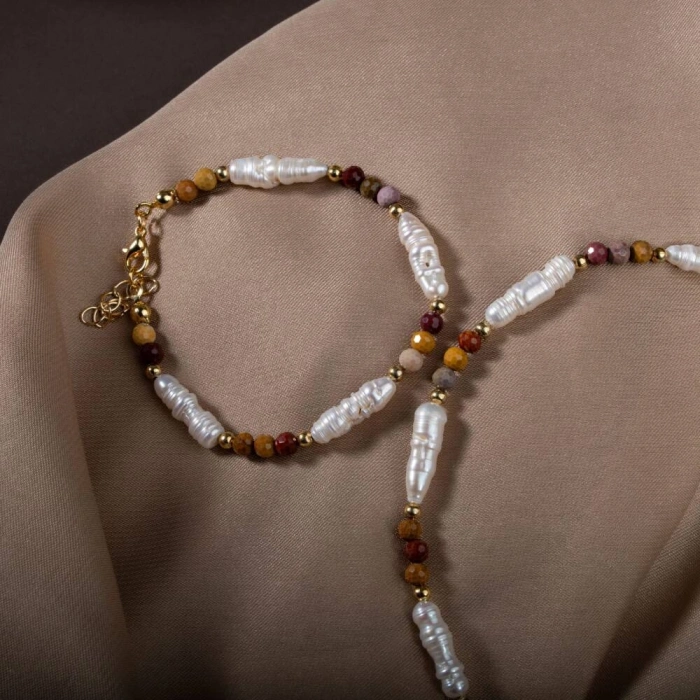 İnci-Jasper Doğal Taş Gümüş Takı Seti