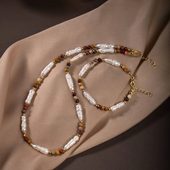 İnci-Jasper Doğal Taş Gümüş Takı Seti