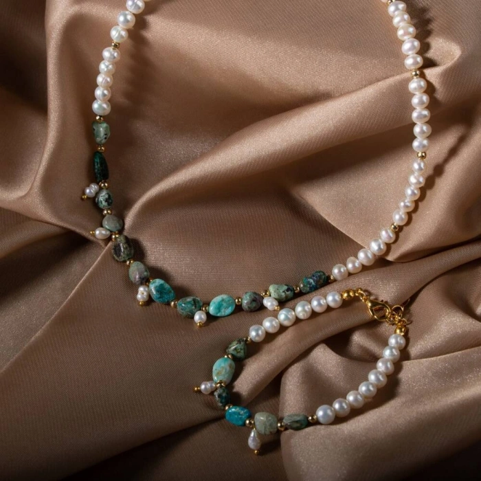 İnci-Krizokol Doğal Taş Takı Seti