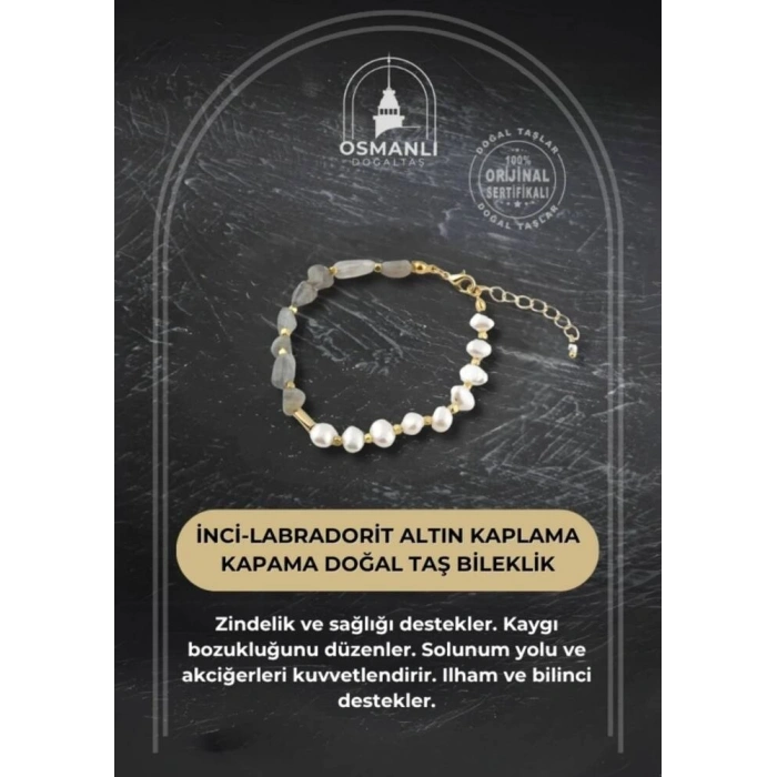 İnci-Labradorit Altın Kaplama Kapama Doğal Taş Bileklik