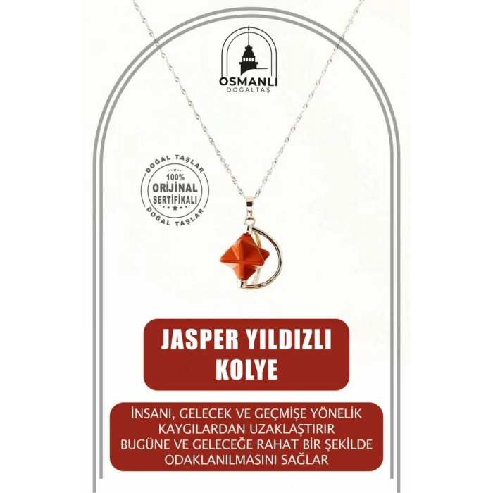 Jasper Doğal Taş Yıldızlı Kolye, Gümüş Zincir