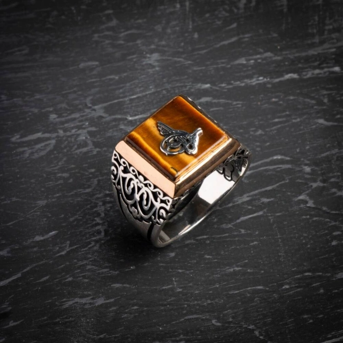 Kadim Güç - Sertifikalı 925 Ayar Gümüş Kaplan Gözü Yüzük (Erkek)