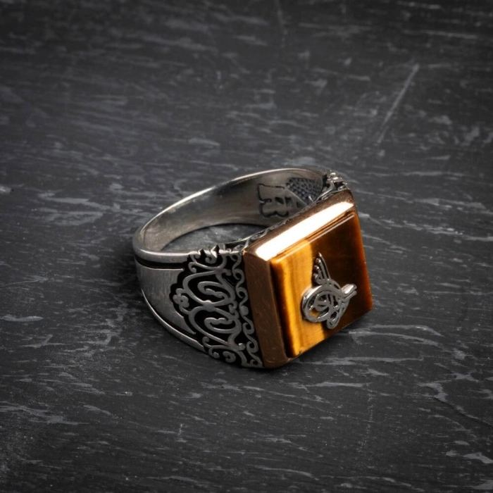 Kadim Güç - Sertifikalı 925 Ayar Gümüş Kaplan Gözü Yüzük (Erkek)