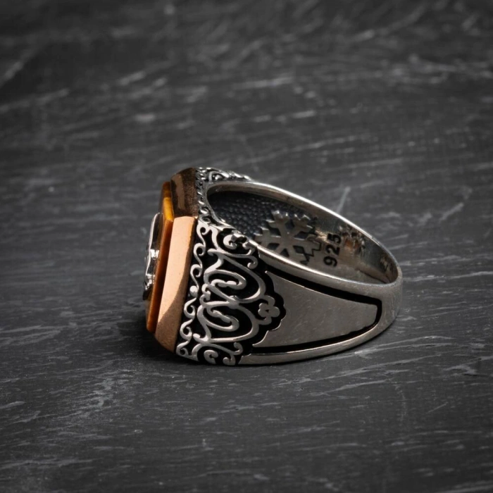 Kadim Güç - Sertifikalı 925 Ayar Gümüş Kaplan Gözü Yüzük (Erkek)