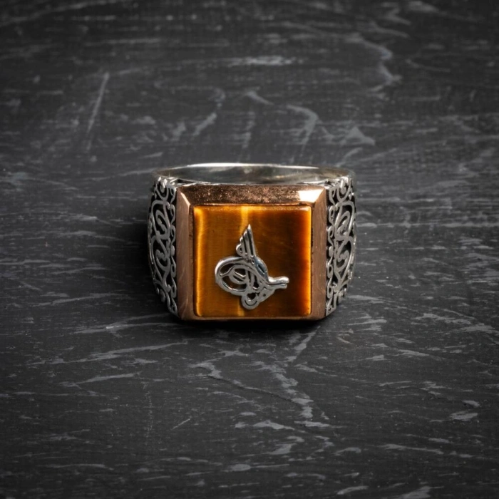 Kadim Güç - Sertifikalı 925 Ayar Gümüş Kaplan Gözü Yüzük (Erkek)