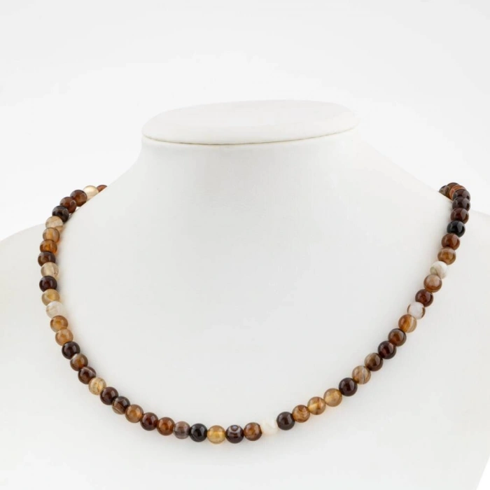 Kahve Göz Akik 6 mm Dizi Doğal Taş Kolye