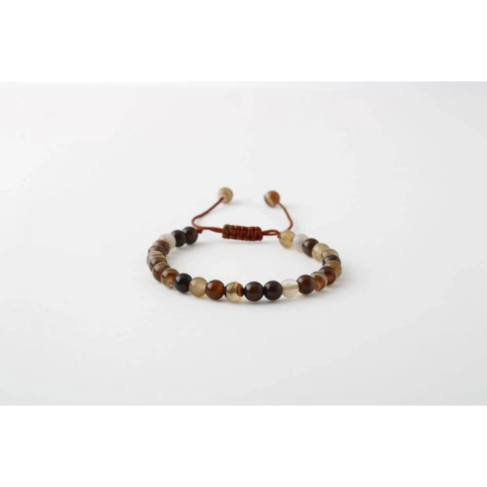 Kahve Göz Akik 6mm Merdiven Kapama Doğal Taş Bileklik