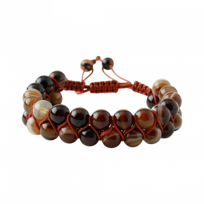 Kahve Göz Akik 8mm Çift Sıra Makrome Doğal Taş Bileklik