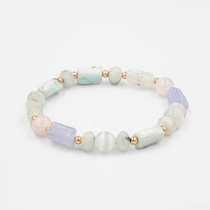 Kalsedon-Selenit-Pembe Kuvars-Ay Taşı Doğal Taş Bileklik