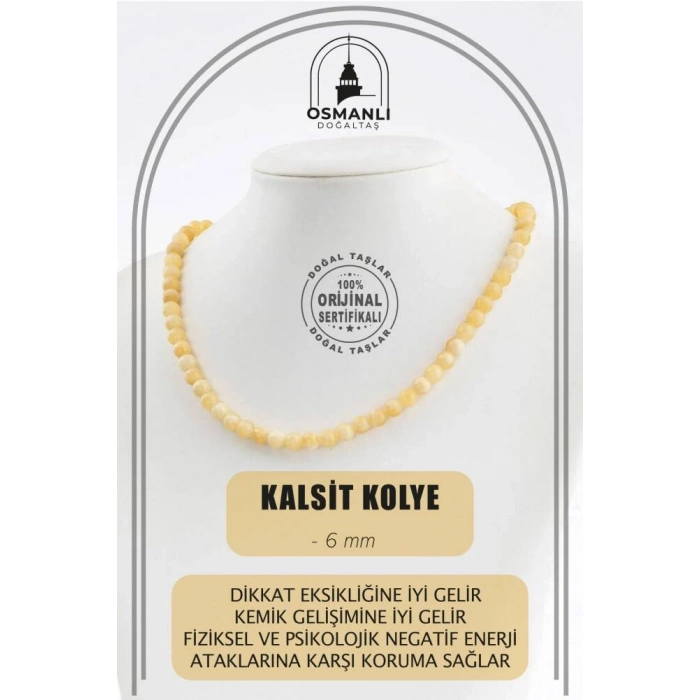 Kalsit 6 mm Dizi Doğal Taş Kolye