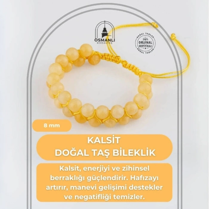 Kalsit 8mm Çift Sıra Makrome Doğal Taş Bileklik