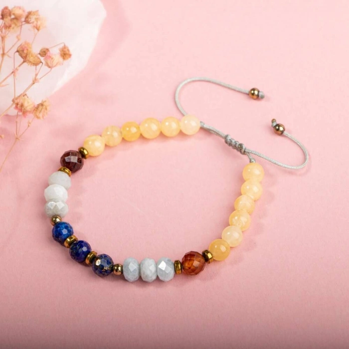 Kalsit-Bordo Granat Lal-Lapis Lazuli-Akuamarin Doğal Taş Bileklik