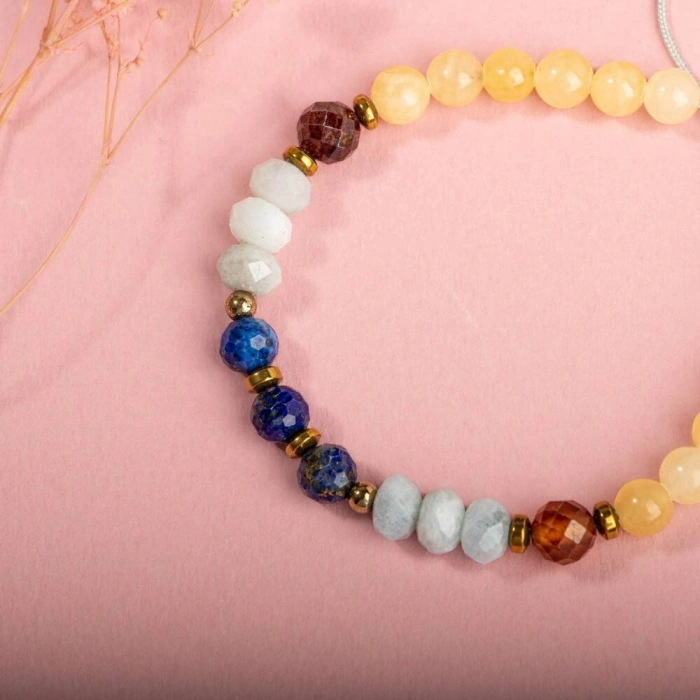 Kalsit-Bordo Granat Lal-Lapis Lazuli-Akuamarin Doğal Taş Bileklik